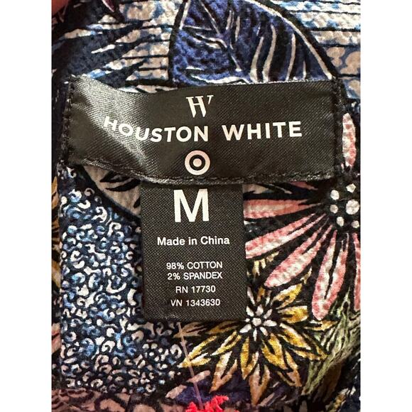 Houston White Adult Short Sleeve Journey Button-Down Shirt Navy Floral Tropical - Picture 5 of 6